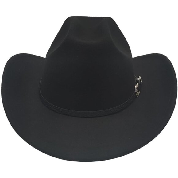 Unisex Black Western with Leather Buckle Band Classic Fedora Cowboy Felt Hat - Picture 2 of 7
